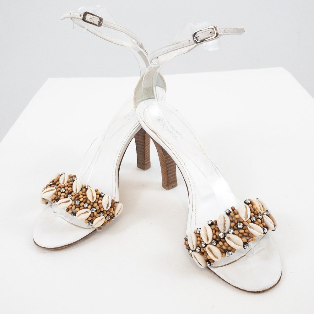 Vintage Luxury 8 Shell Italian Leather Heels White